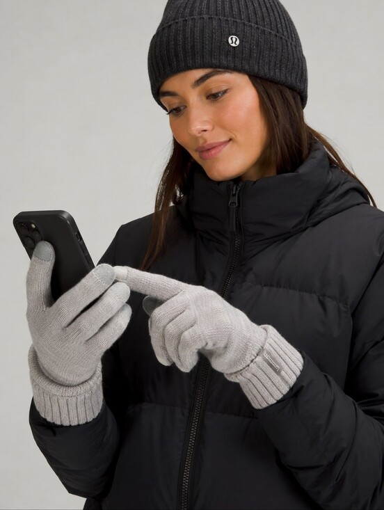 lululemon athletica Accessories - Lululemon Cold Pursuit Knit Gloves Gray Cashmere Blend Touchscreen L/XL NWT